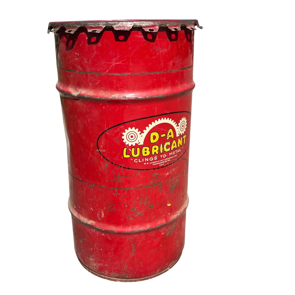 Vintage D-A Lubricant Metal Oil Drum Red 120 Lb Industrial Gas Oil Sign Decor